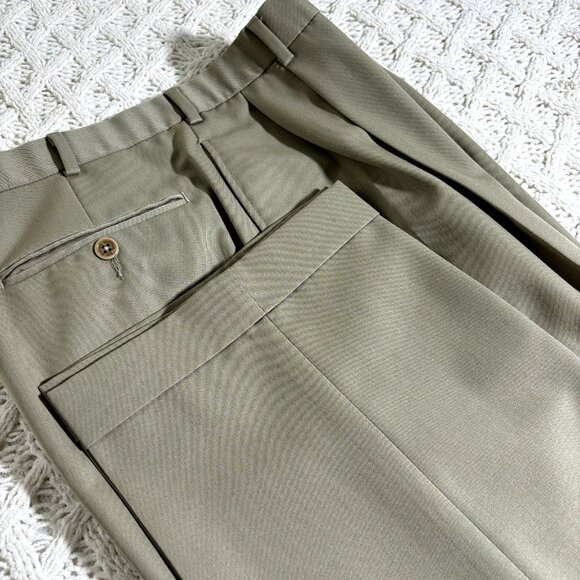 Brooks Brothers 346 Men's Dress Pants W34-35x32 Tan Wool Pleated Trousers MINT - Picture 1 of 8